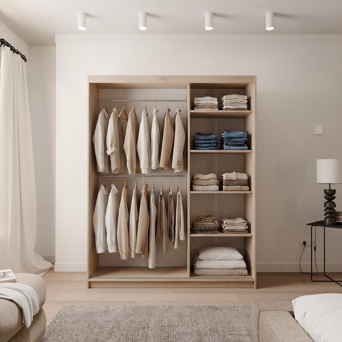 SCHIEBETÜRENSCHRANK SILENTE 140 cm mit Einlegeböden und Kleiderstange - Braun, Holzwerkstoff (140/215/60cm) - Idohome