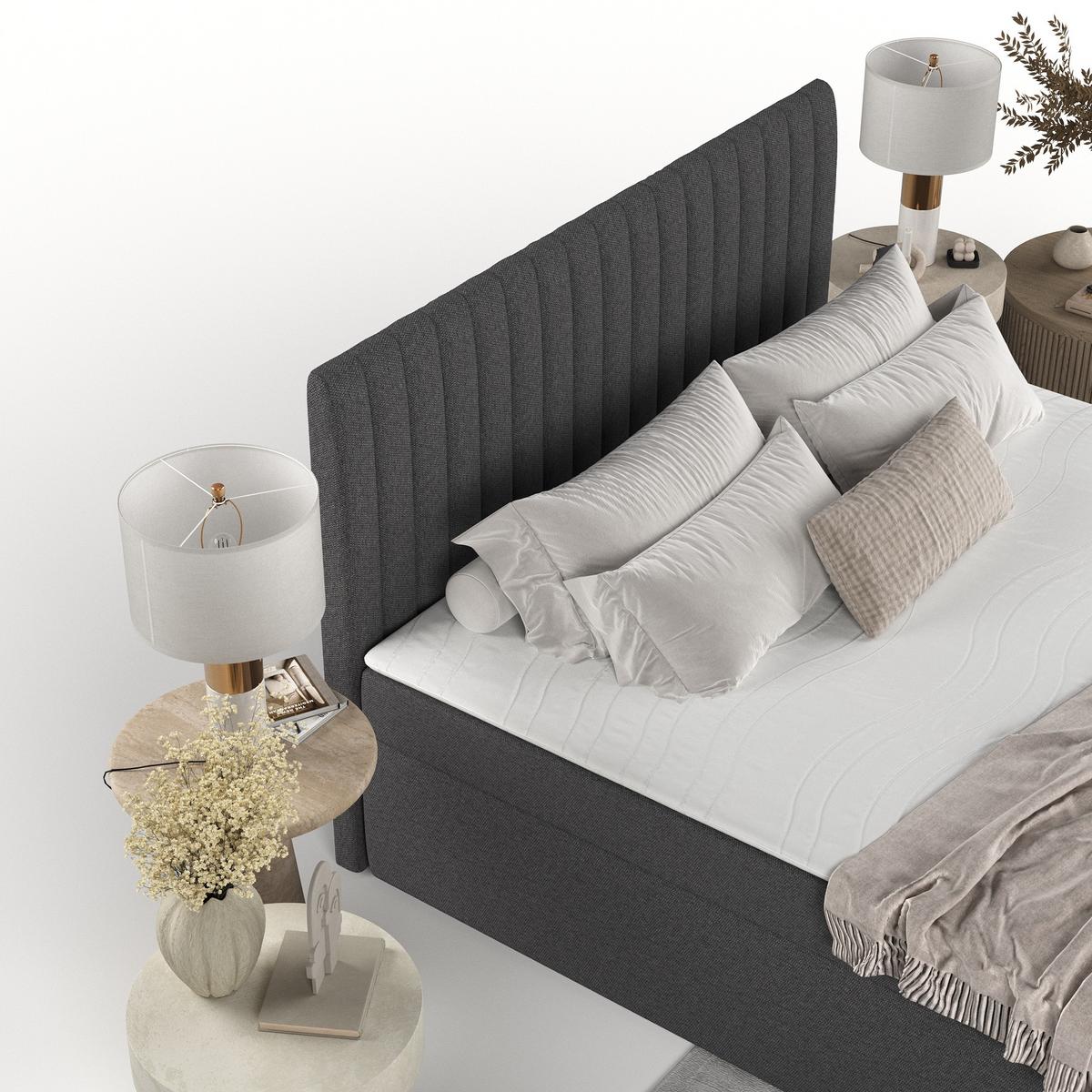 BOXBETT Maldon 140/200 cm Anthrazit im Megan Stoff - Anthrazit/Schwarz, Holz/Holzwerkstoff (140/200cm) - AltaBeds