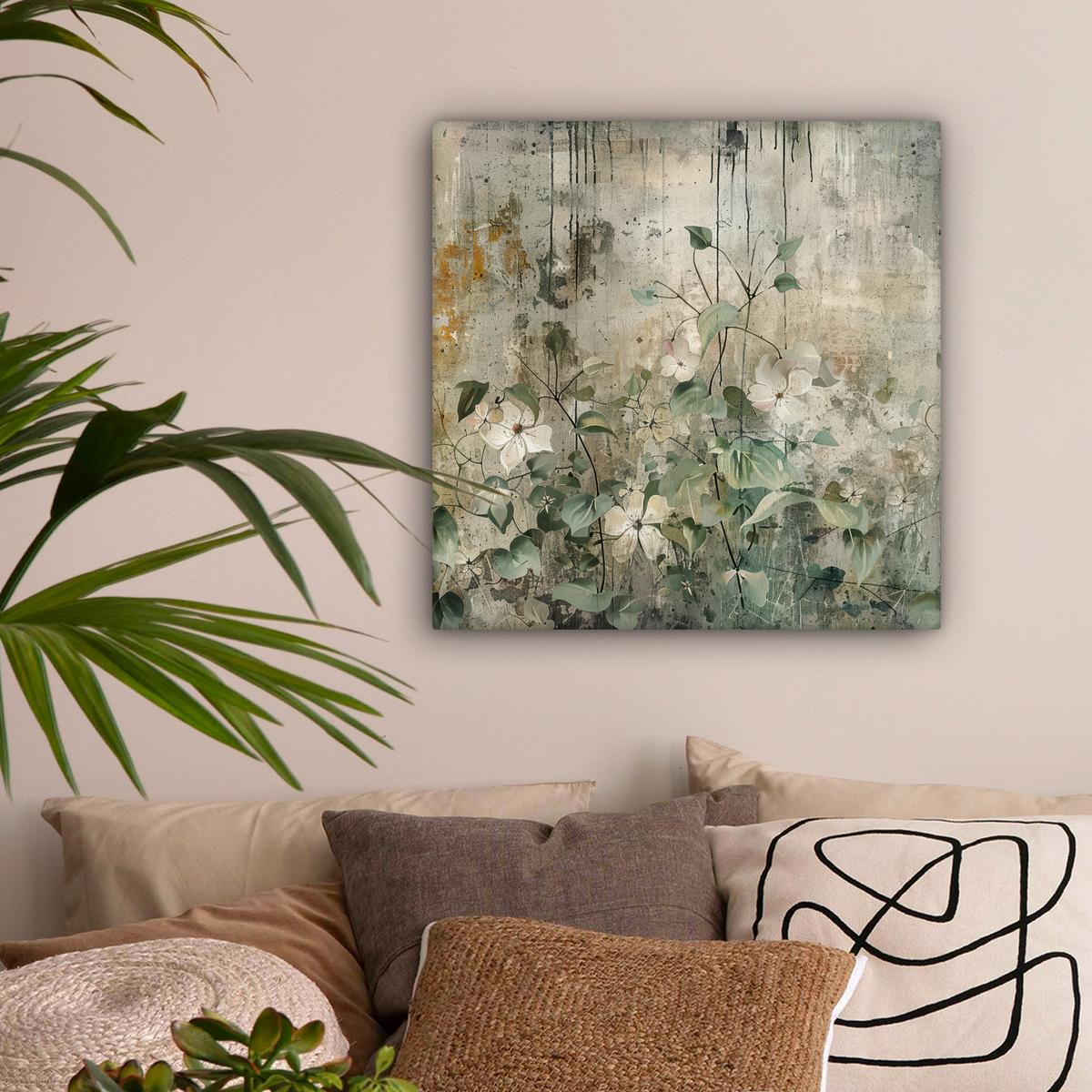 LEINWANDBILD Blumen - Blätter - Abstrakt - Modern Wandbild Wohnzimmer 50x50 cm - Grau, Textil (50/50cm) - MuchoWow