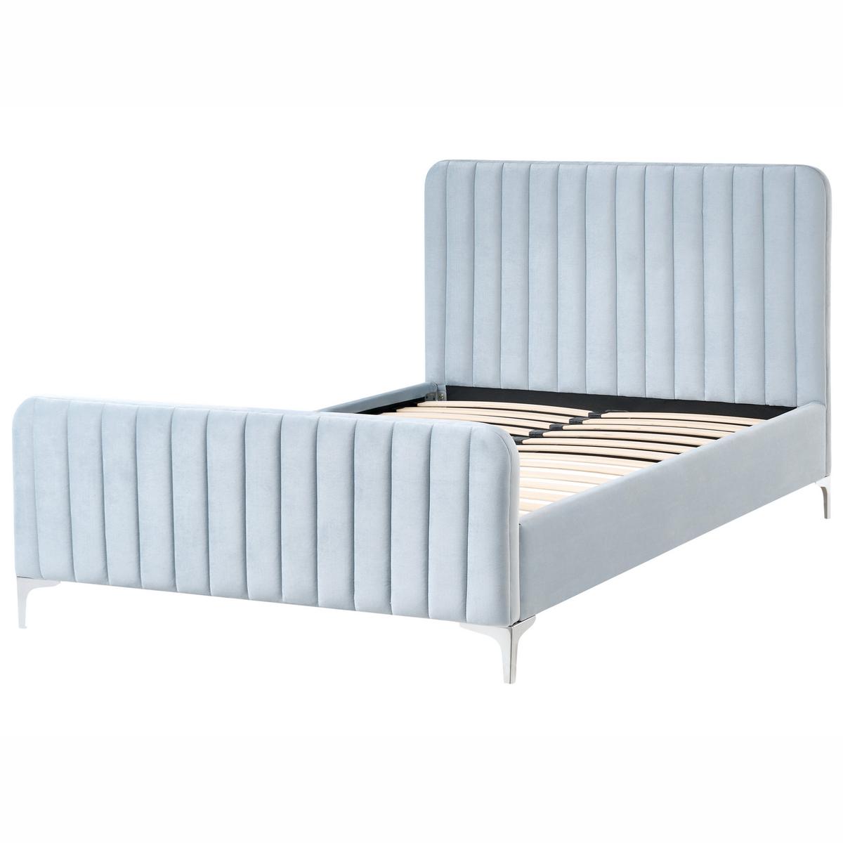 BETT mit Lattenrost 120/200 cm Hellblau Lunan - Blau/Silberfarben, Textil (120/200cm) - Beliani
