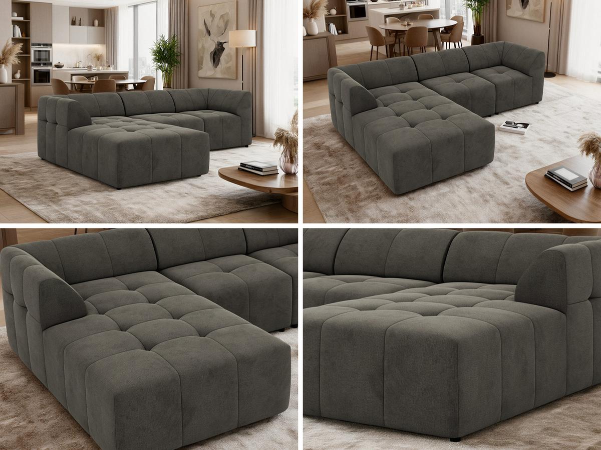 ECKSOFA VORITA L 3M - Dunkelgrau Velvet - Links Seite - Dunkelgrau/Schwarz, Kunststoff/Textil (267/176cm) - MKS