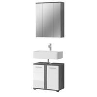 BADMÖBEL-SET weiß Hochglanz, grau 2-teilig 60 cm, 11 Fächer - Weiß Hochglanz/Grau, Glas/Holzwerkstoff (60/191/34cm) - Inn.Furn