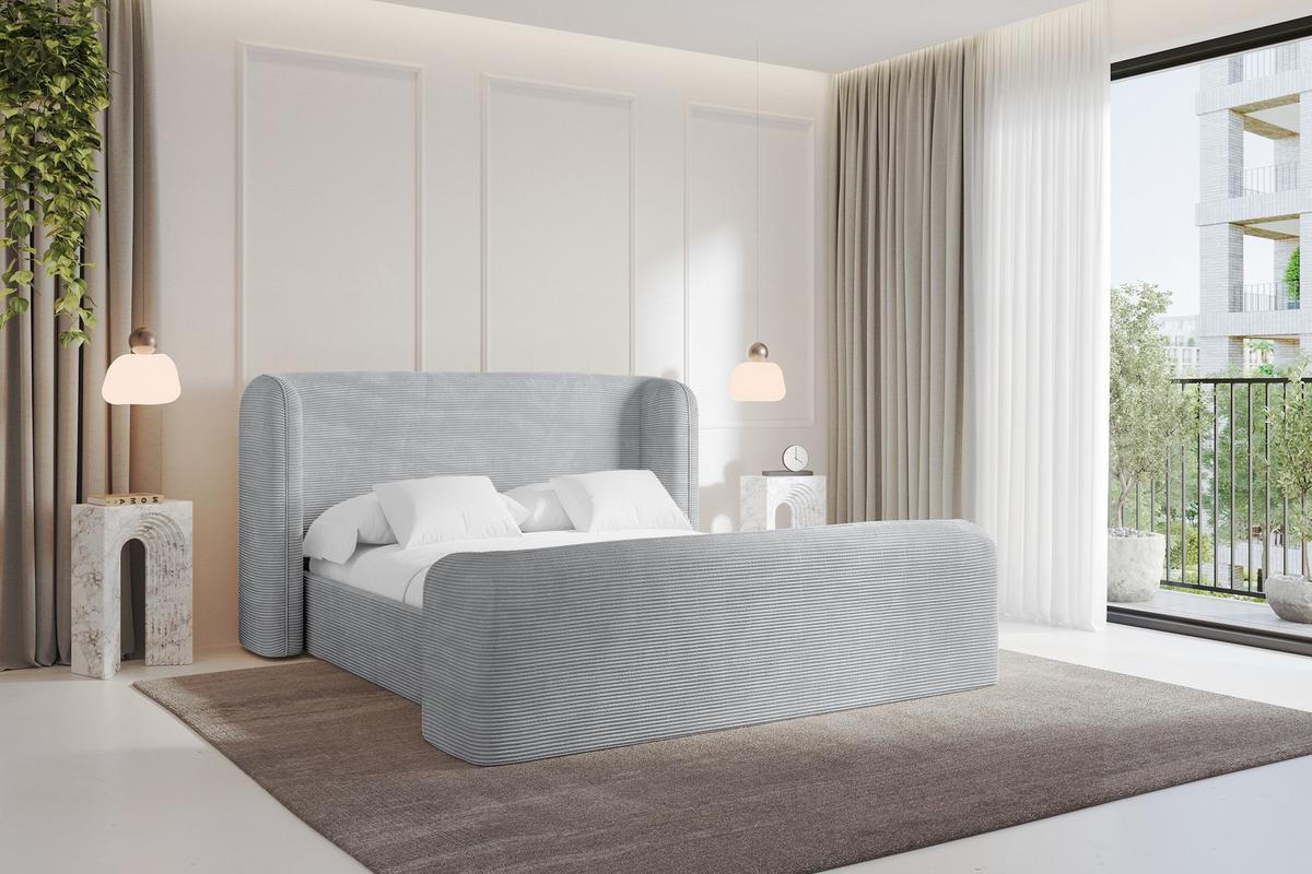 POLSTERBETT mit Bettkasten, Fußteil und Lattenrost, Bett mit Matratze H3/H4 - ESTI-Z 180x200 Grau - Alufarben, Holzwerkstoff/Textil (180/200cm) - ALTDECOR