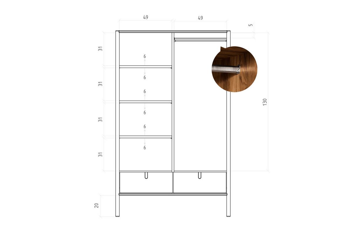 KLEIDERSCHRANK MIT SCHUBLADE INA Wildeiche - Mokka, Holz (108/175/60cm) - byoak