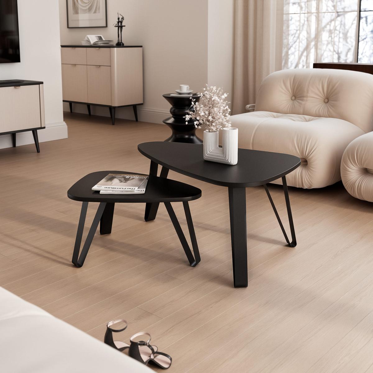 SATZTISCH NOA Stahlgestell, Freiform, Schwarz / Schwarz Molet - Schwarz, Holzwerkstoff/Metall (94/60/42cm) - Idohome