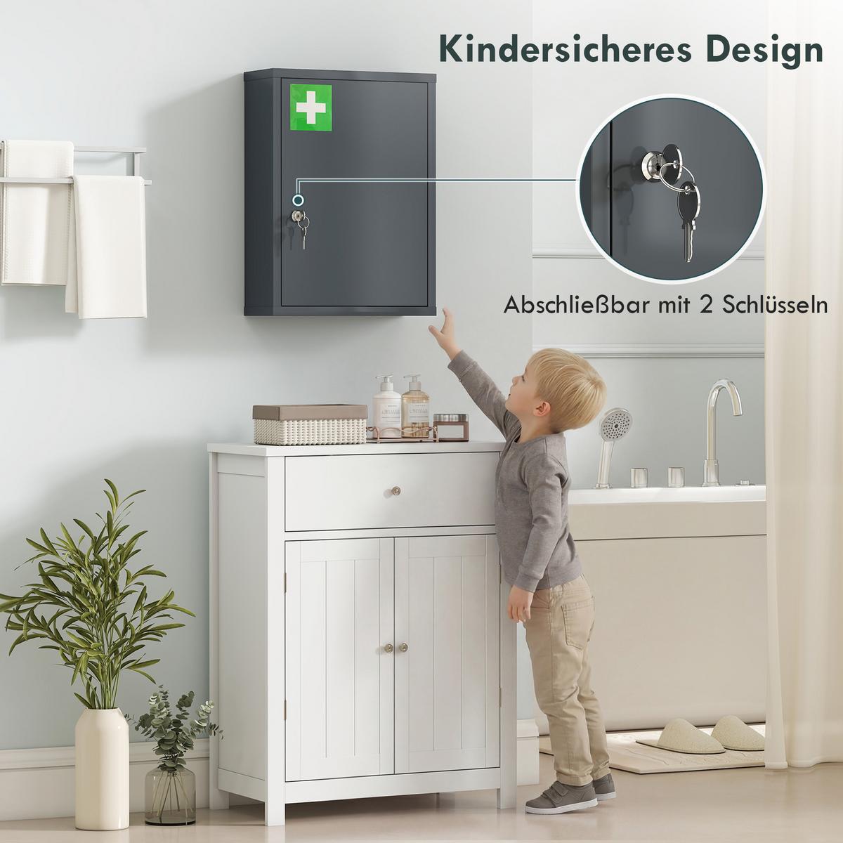 MEDIZINSCHRANK Kaltgewalzter Stahl Kohlegrau - Dunkelgrau, Metall (15/53.5/40cm) - Kleankin