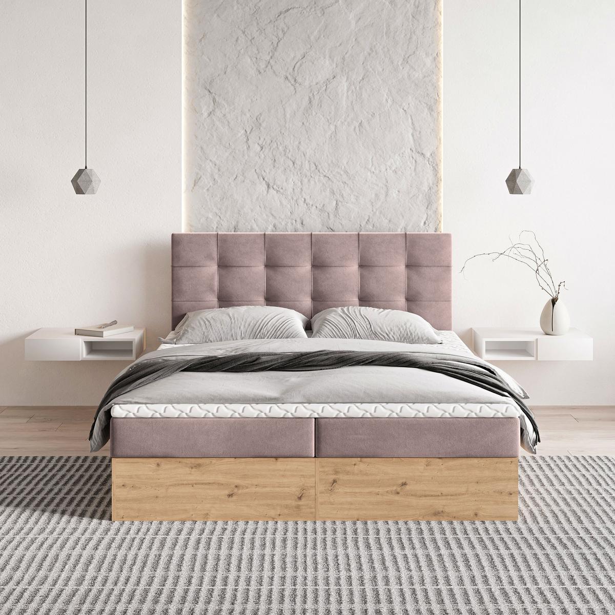 BOXBETT MOLVEN 140x200 cm mit Matratze und Topper - Rosa - Rosa, Holz (140/200cm) - MASSENO
