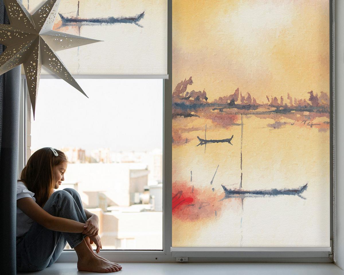INNENROLLO - Fensterrollo - Rollo - 100x140 cm - Sonnenuntergang über dem See - Orange, Kunststoff (100/140/0.5cm) - TULUP