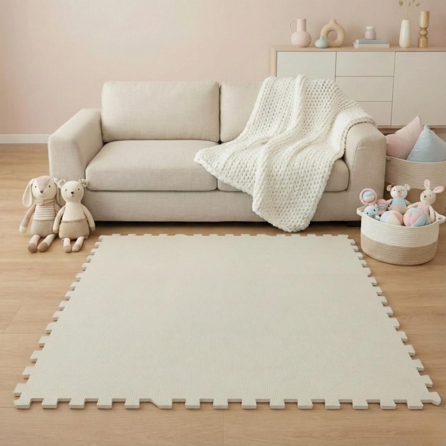 SPIELMATTE ab Null - 90/90/1 cm Puzzlematte Beige - Beige, Kunststoff (30/30cm) - Littletom