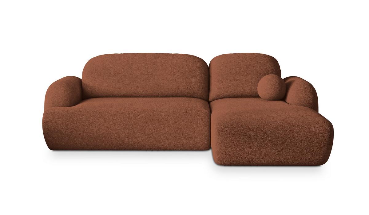 ECKSOFA MODENZA N R-S Orange Boucle-Stoff mit Schlaffunktion - Schwarz/Orange, Holz/Kunststoff (266/148cm) - MASSENO