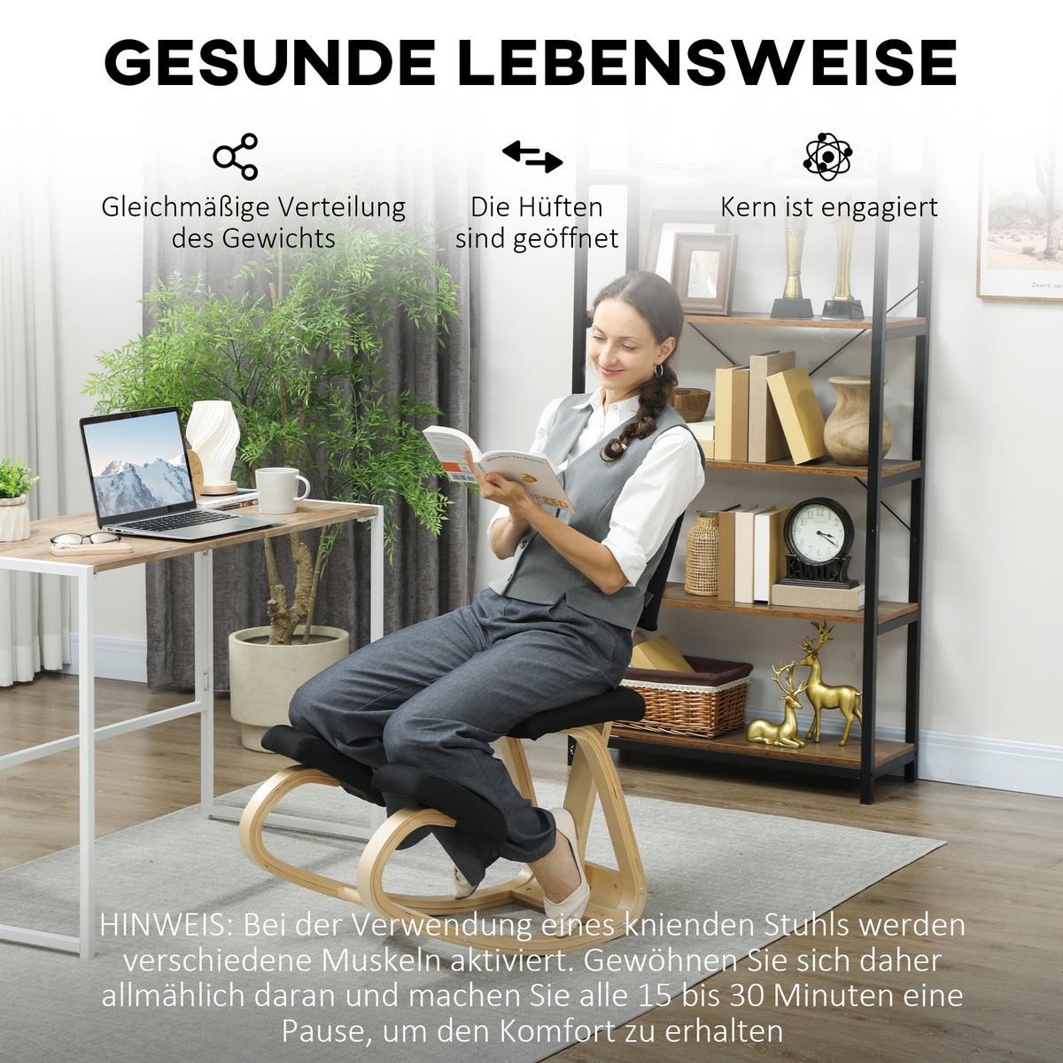 KNIEBANK lackiert Schwarz 84/51/93 cm - Schwarz, Holz (51/93/84cm) - HOMCOM