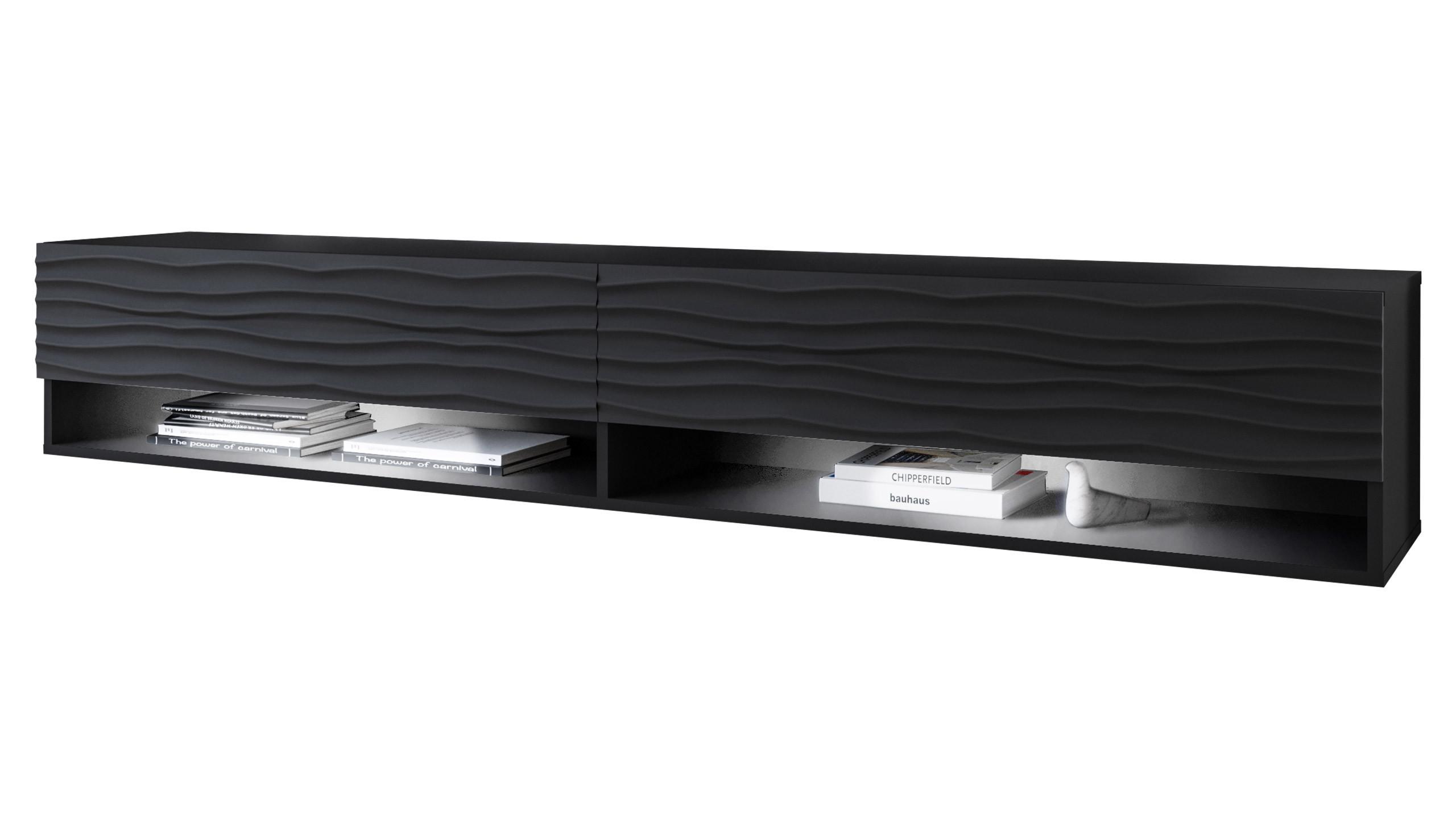 TV-LOWBOARD A180 MDF mit RGB LED Beleuchtung - Schwarz/Graphitfarben, Holzwerkstoff/Kunststoff (180/30/33cm) - MIRJAN24