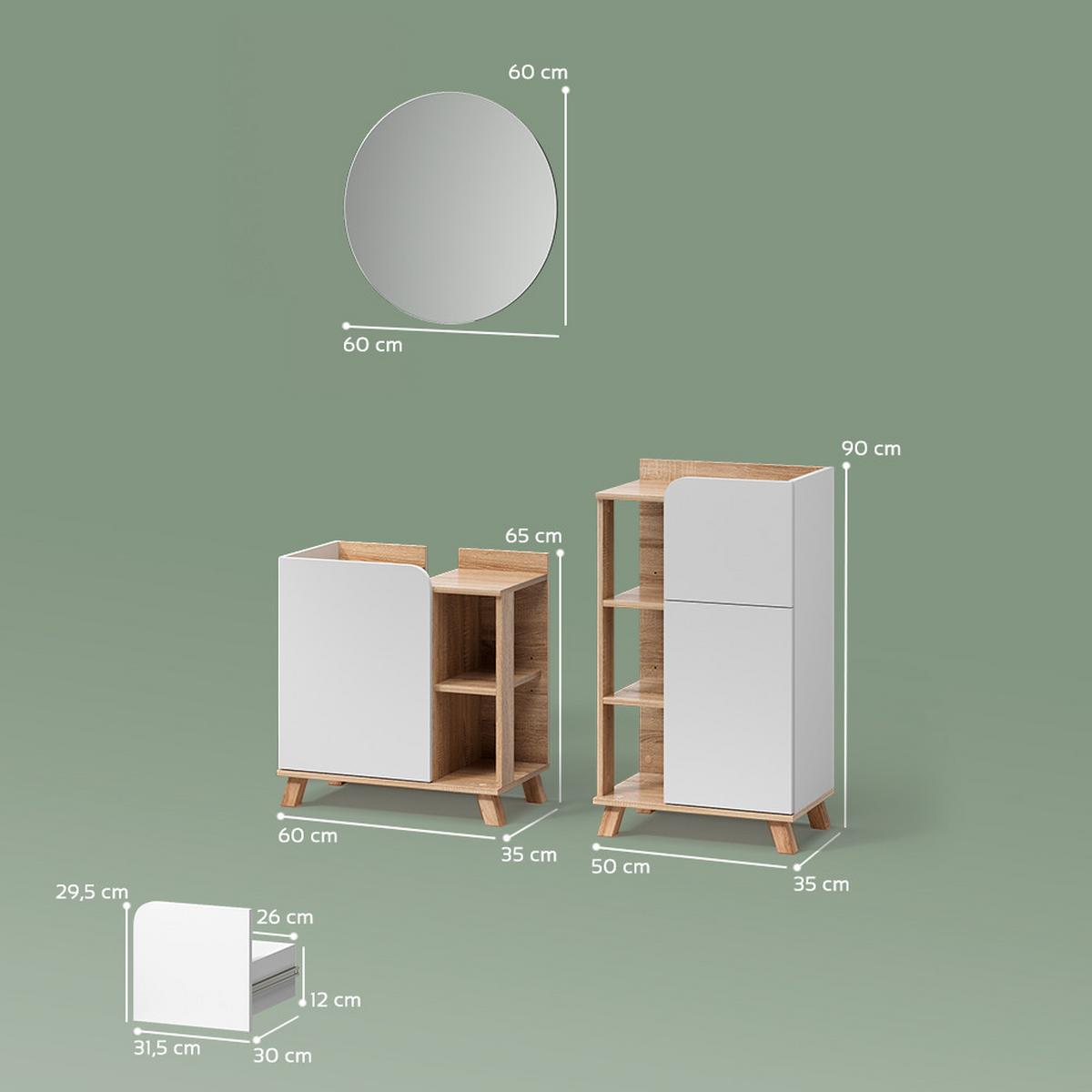BADMÖBEL-SET Marano Sonoma/Weiß 3 Teile, mit Midischrank - Weiß/Sonoma Eiche, Holzwerkstoff (60/65/35cm) - Livinity®