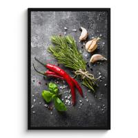 POSTER MIT RAHMENGERAHMTES BILD Pfeffer - Kräuter - Gewürze - Beton 60x90 cm - Dunkelgrau, Papier (60/90cm) - MuchoWow
