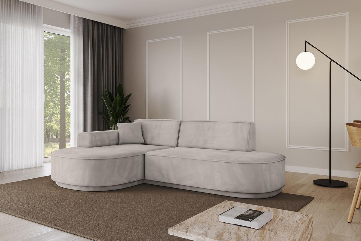 ECKSOFA Ottomane Links MARI-L1-v3 - 243x171x83 cm Hellbraun Velours - Hellbraun/Schwarz, Holzwerkstoff/Kunststoff (243/171cm) - ALTDECOR