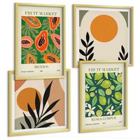 BILDER SET 4er Set - 50x50 cm & 40x60 cm Goldrahmen - Boho-Papaya-Fruchtmuster - Goldfarben, Kunststoff (50/50cm) - TULUP