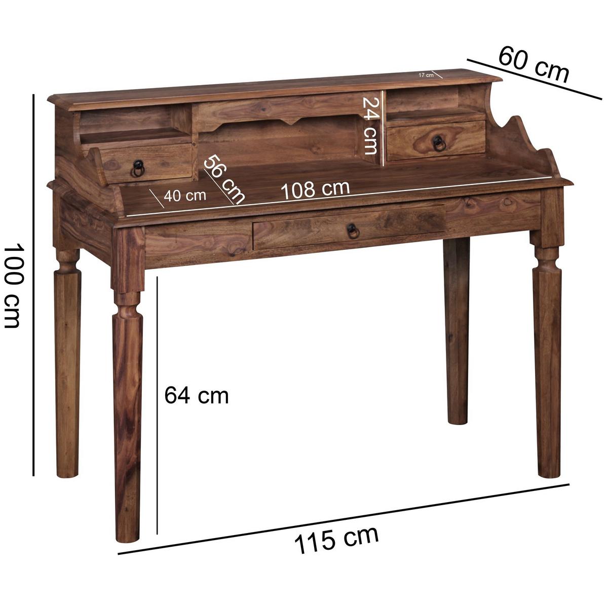 SCHREIBTISCH – Massivholz, 115 cm, Landhausstil, 3 Schubladen, Vintage-Optik - Braun, Holz (60/115/100cm) - KADIMA DESIGN