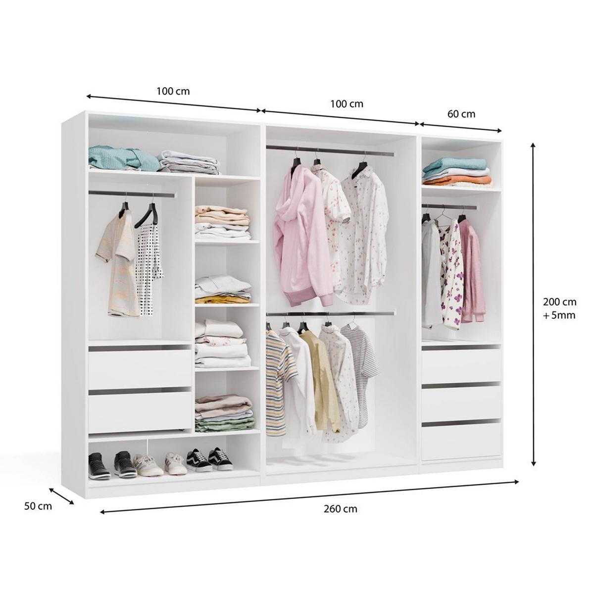 GARDEROBENSCHRANK Weiß 260/200/50 - Weiß, Holzwerkstoff (260/200/50cm) - RAUMHIRSCH FURNITURE