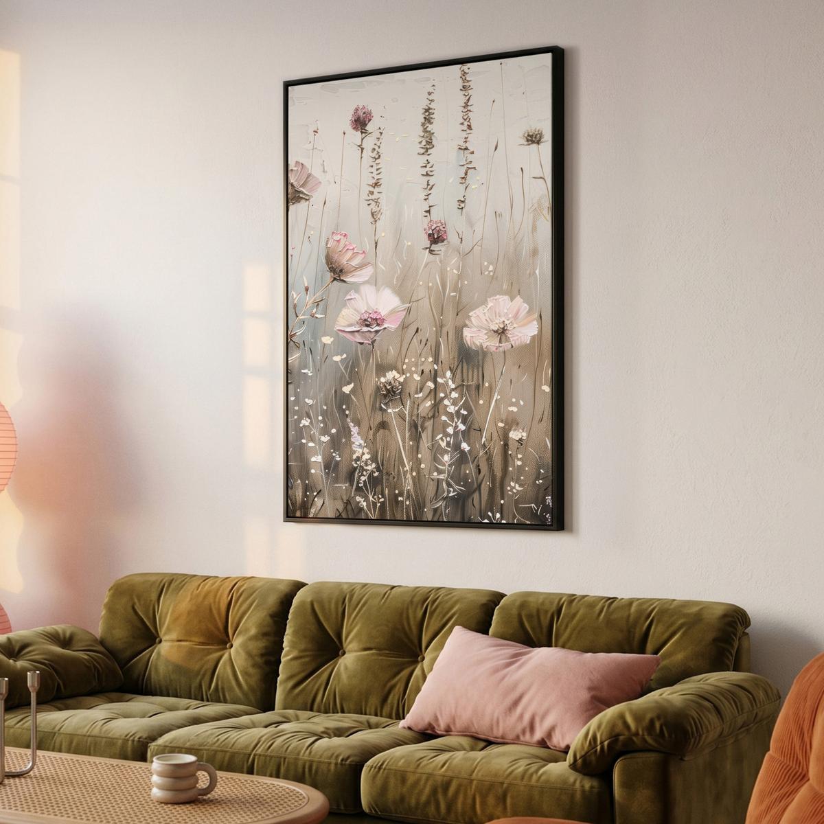 LEINWAND Bilder mit Rahmen - Blumen - Rosa - Modern - Beige - 80x120 - Beige, Textil (80/120cm) - MuchoWow