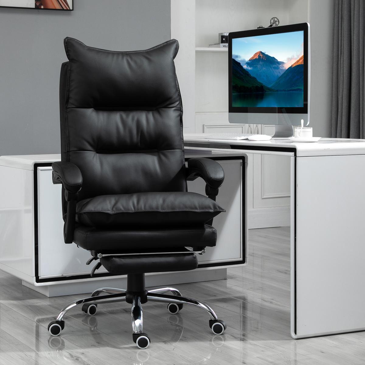 BÜROSTUHL mit Fußstütze Schreibtischstuhl Rückenlehne Kunstleder Schwarz - Schwarz, Kunststoff (72/130/66cm) - Vinsetto