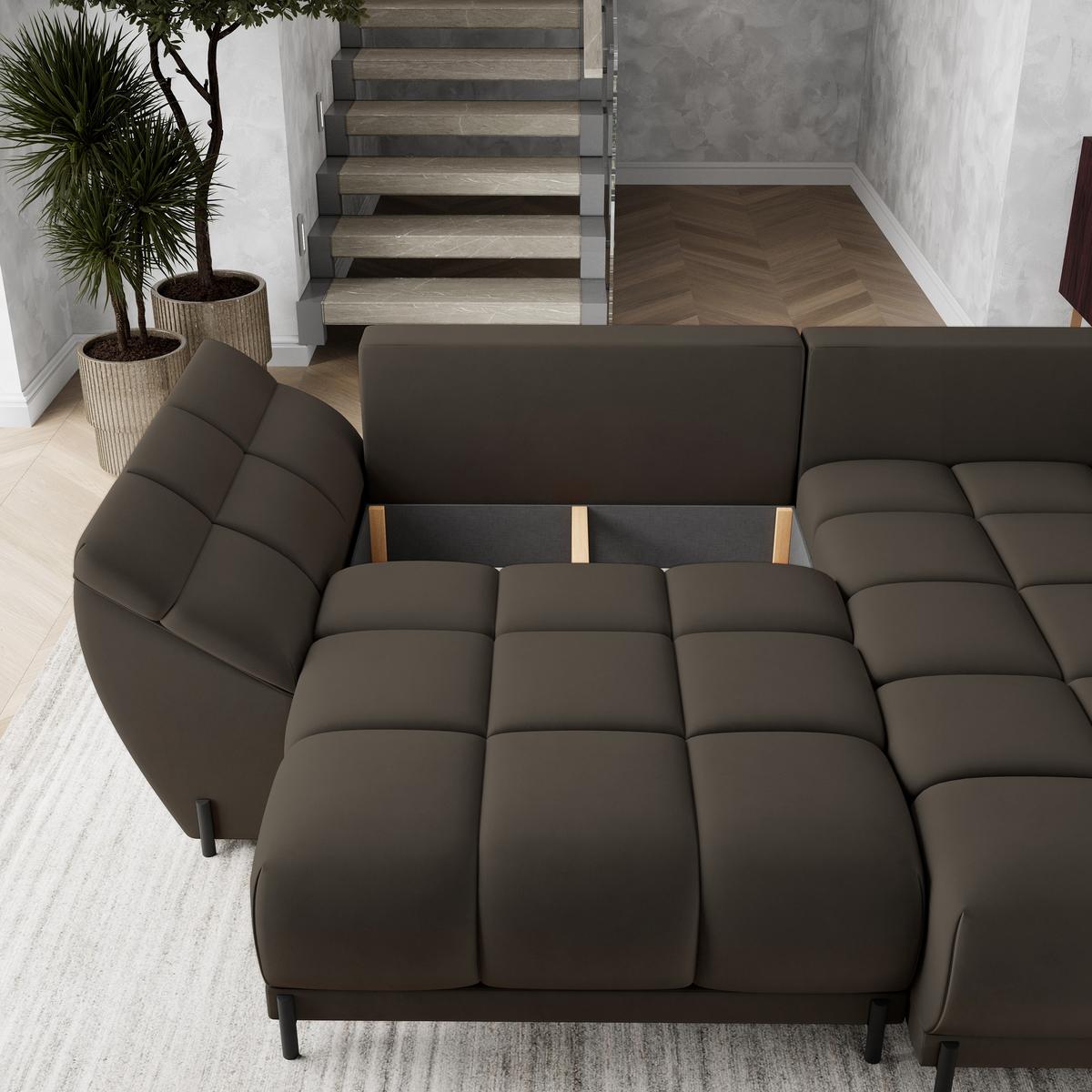 ECKSOFA VESTANO R-S Braun Velours-Stoff mit Schlaffunktion - Braun, Holz (287/182cm) - MASSENO