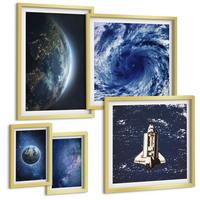 BILDER SET 5er Set - 50x50 cm & 20x30 cm & 40x60 cm Goldrahmen - Erde Weltraumsturm Galaxie - Goldfarben, Kunststoff (40/60cm) - TULUP
