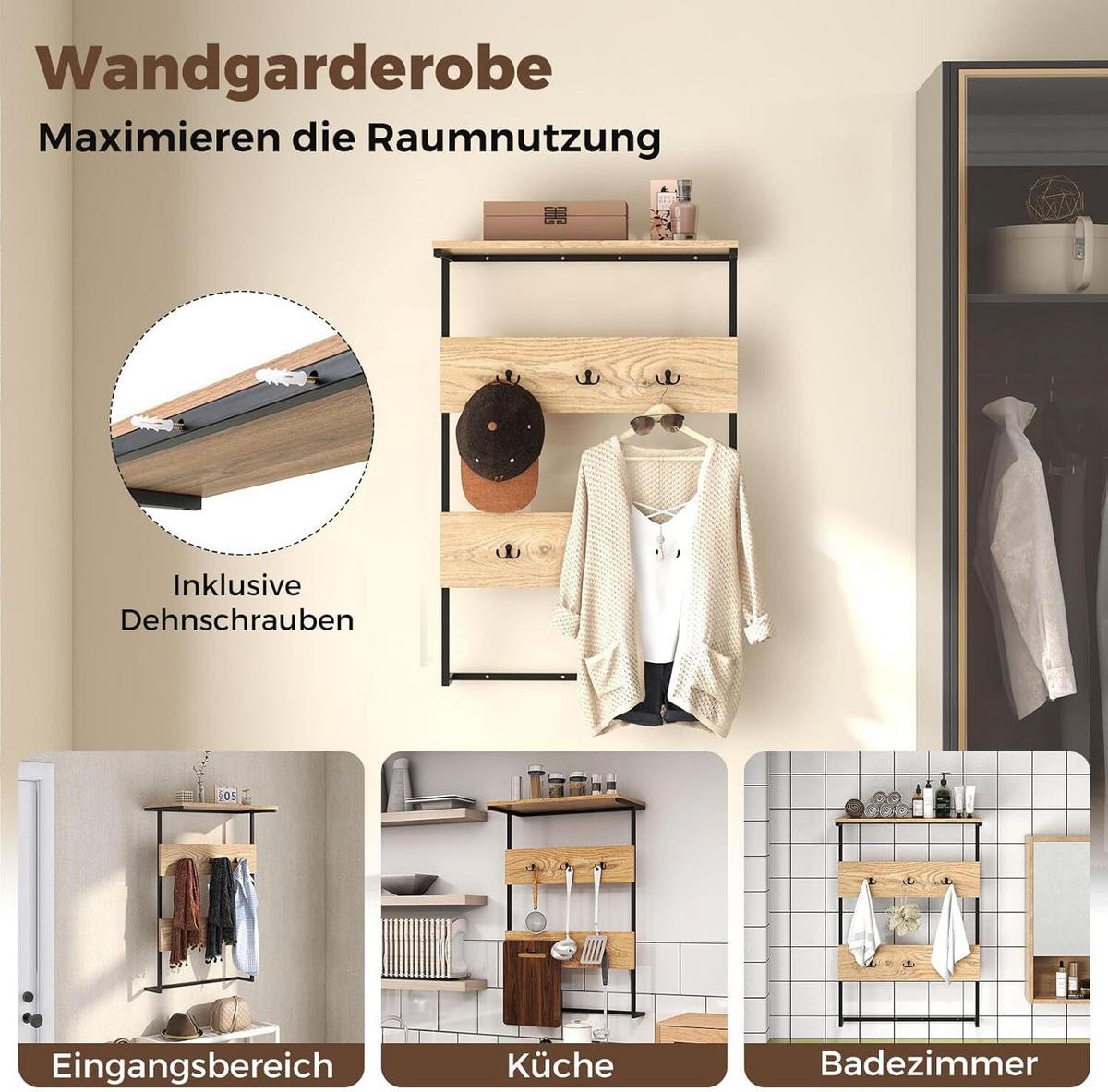 WANDGARDEROBE 88cm Braun - Braun, Metall (60/88/30cm) - COSTWAY
