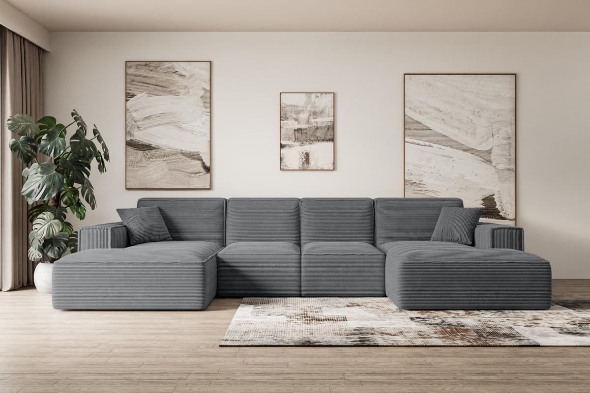 WOHNLANDSCHAFT SIERRA-U - 349x169x80 cm Dunkelgrau Cord - Dunkelgrau/Schwarz, Holzwerkstoff/Kunststoff (349/80/169cm) - ALTDECOR