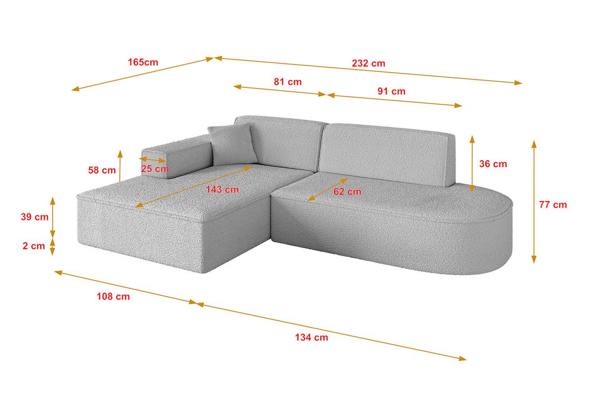 ECKSOFA Ottomane Links IREA-L1-v4 - 232x165x77 cm Hellgrau - Hellgrau, Holzwerkstoff/Textil (232/165cm) - ALTDECOR