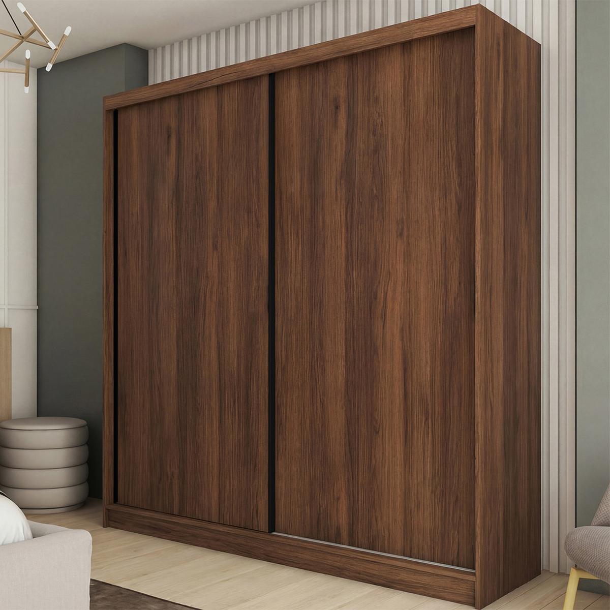 SCHWEBETÜRENSCHRANK Mario II mit Schubladen, ohne Spiegel 200/216/61 Walnuss - Walnussfarben, Holzwerkstoff (200/216/61cm) - Beautysofa