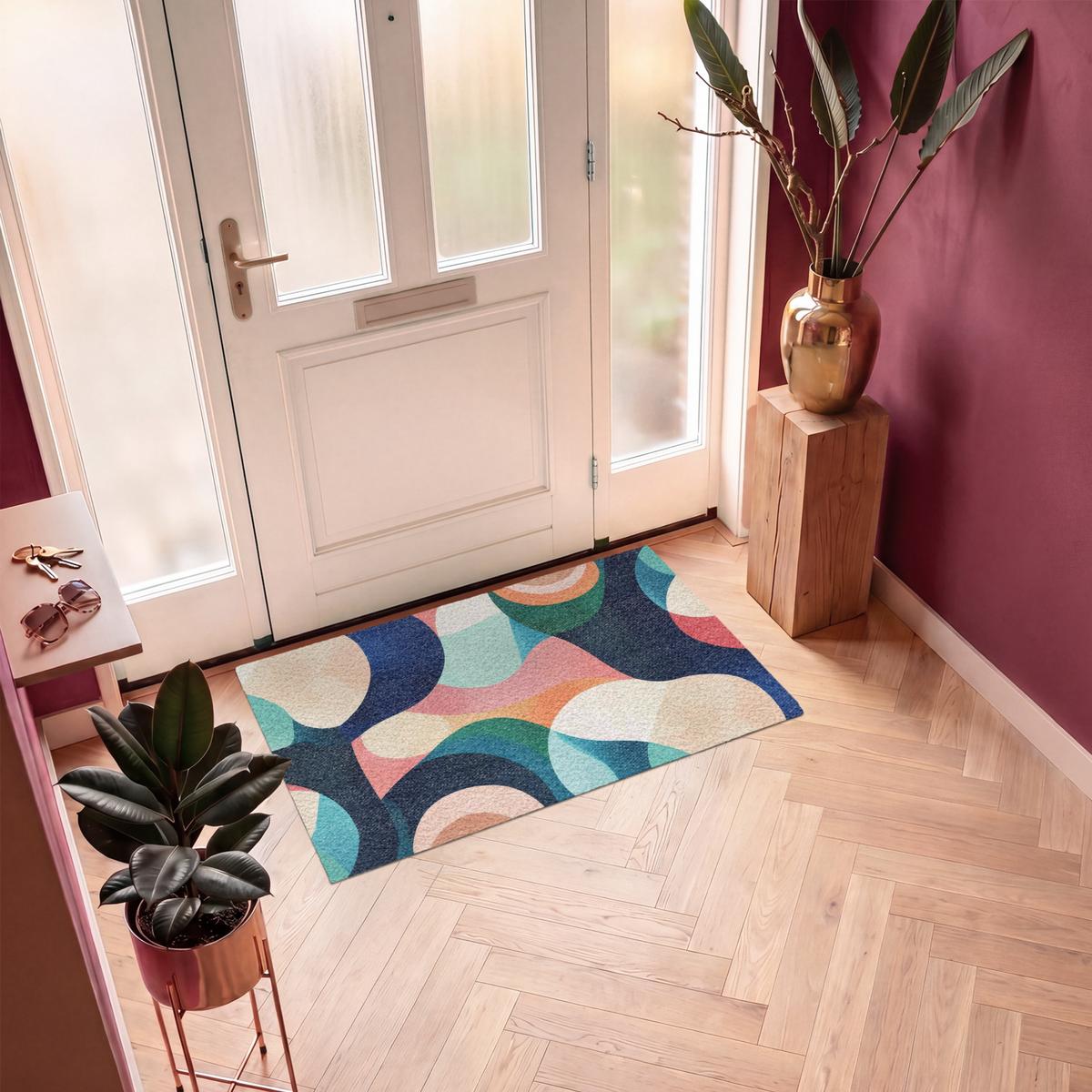 FUSSMATTE Abstrakt - Blau - Rosa Fußabtreter 120x80 cm - Multicolor, Kunststoff (120/0.4cm) - MuchoWow