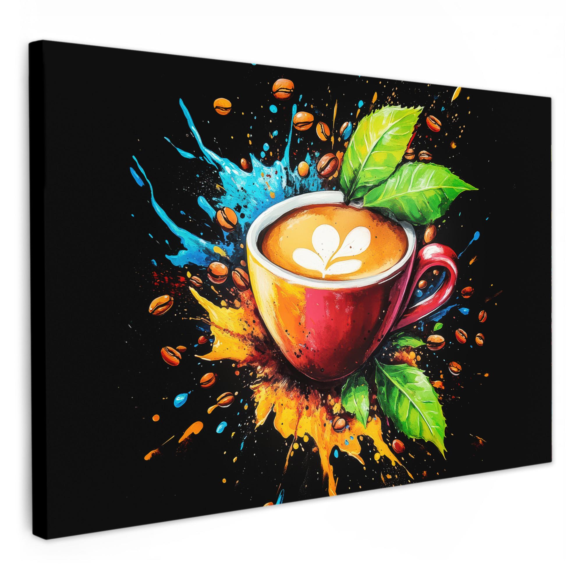 LEINWANDBILD Kaffee - Graffiti - Trinken - Abstrakt Wohnzimmer Groß 120x80 cm - Mokka, Textil (120/80cm) - MuchoWow