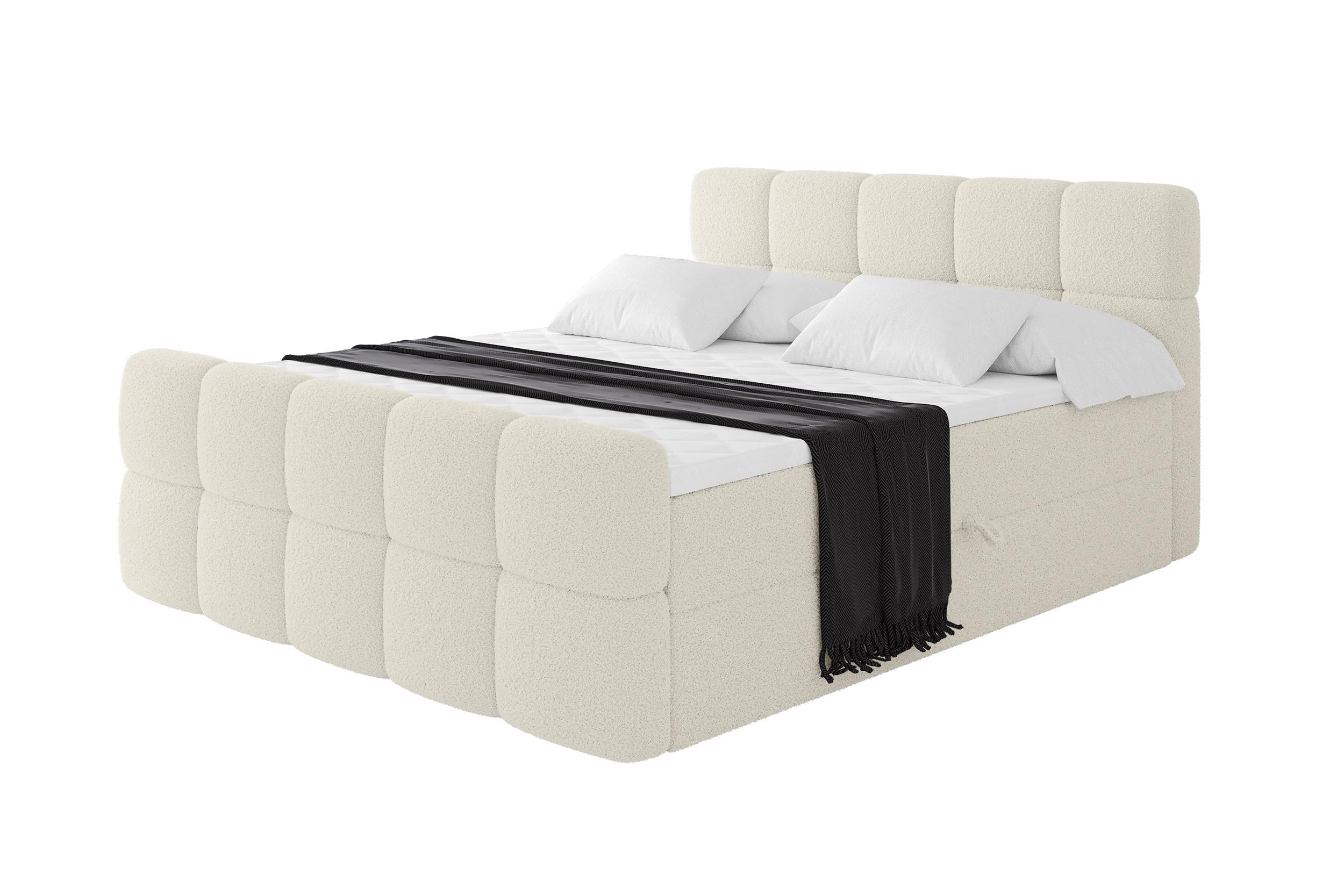 BOXBETT mit Matratze H3 - FAMA-Z - 160x200 cm Beige Quelle - Sandfarben, Holzwerkstoff - ALTDECOR