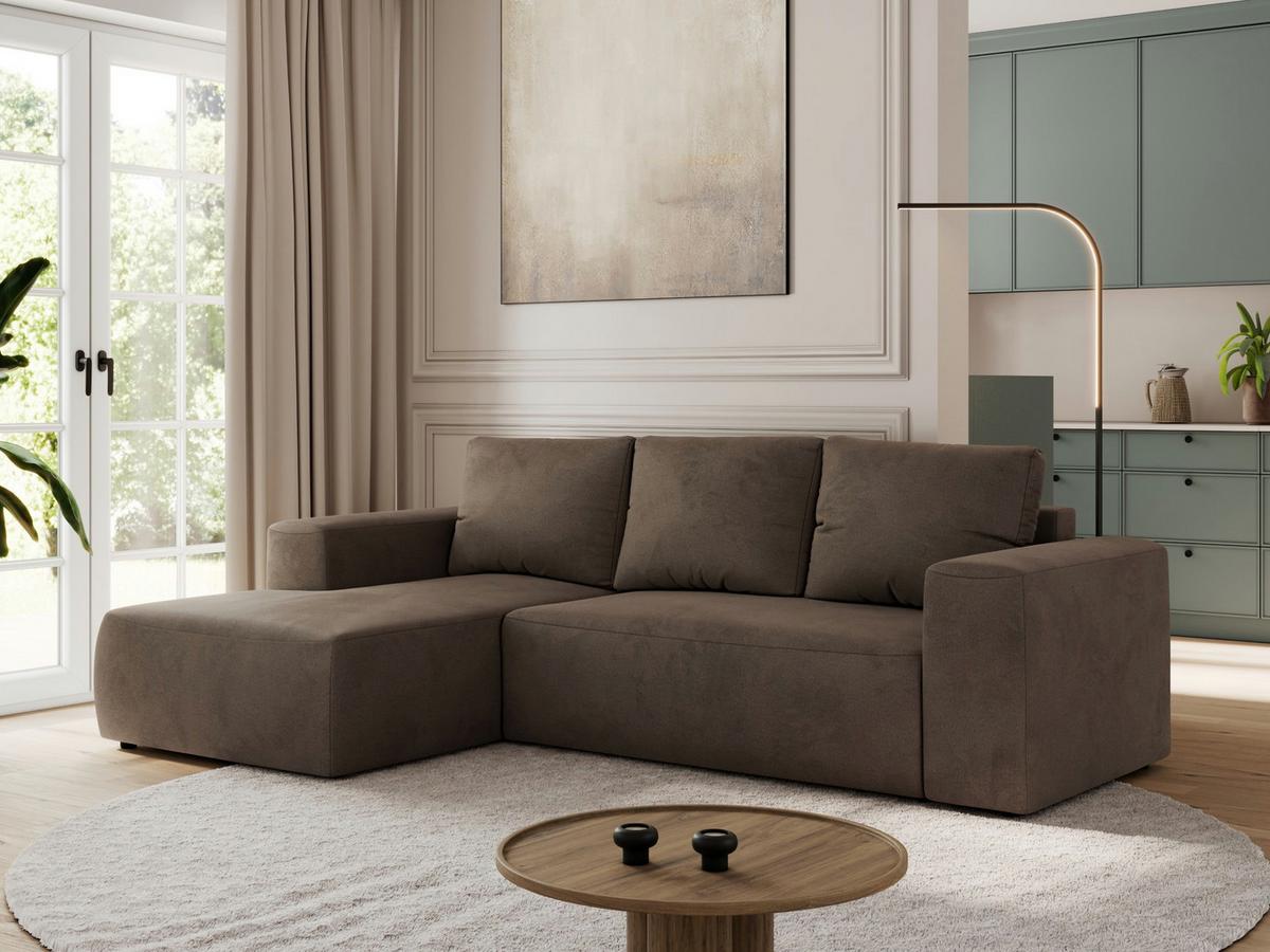 ECKSOFA TRENTINO L Braun Velvet - Links - Schwarz/Braun, Kunststoff/Textil (266/164cm) - MKS