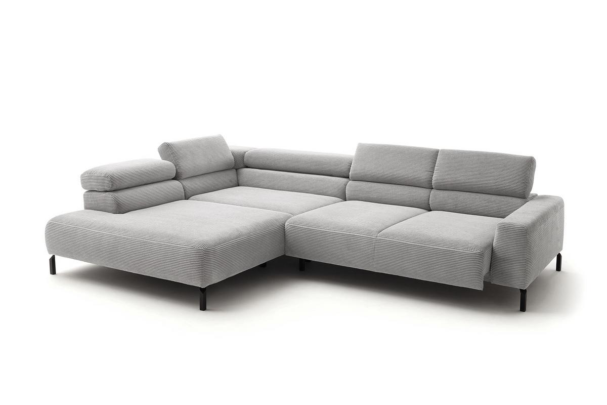 ECKSOFA MIT MOTORISCHEM SITZVORZUG DELIA Hellgrau Cord Relaxfunktion - Hellgrau/Schwarz, Textil/Metall (312/219cm) - KAWOLA