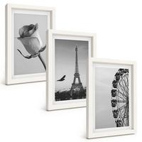 BILDER SET 3er Set - 20x30 cm Weißer Rahmen - Rose Eiffelturm Riesenrad - Weiß, Kunststoff (20/30cm) - TULUP