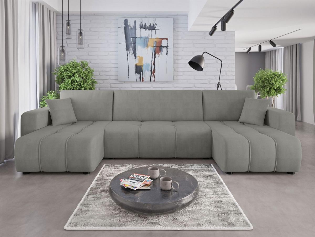 WOHNLANDSCHAFT Dagny - Hellgrau, Holzwerkstoff/Textil (317/85/146cm) - Fun Möbel