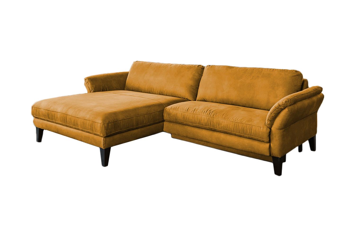 ECKSOFA MALTA Gold Webstoff - Goldfarben/Schwarz, Buchenholz/Textil (302/175cm) - KAWOLA
