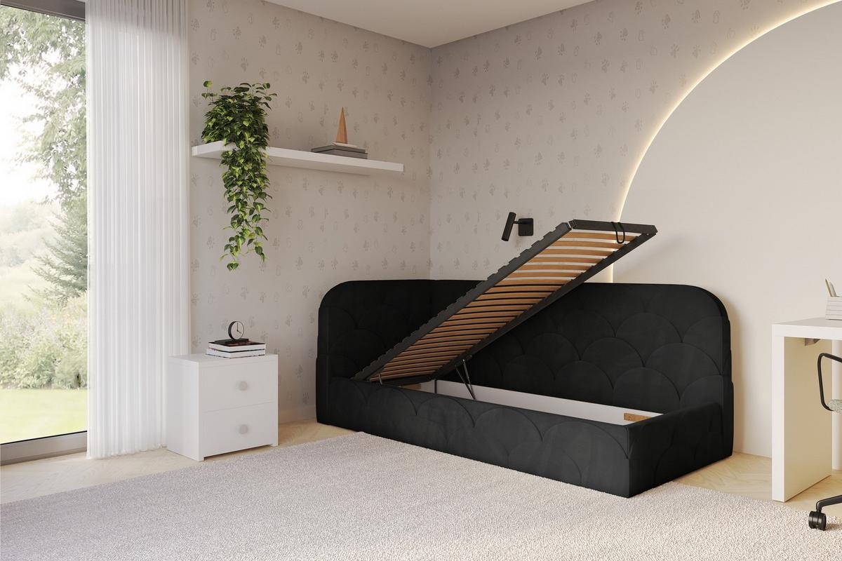 EINZELLBETT Jugendbett mit Bettkasten, Rechts - ELRY 80x200 Schwarz - Anthrazit, Holzwerkstoff/Textil (80/200cm) - ALTDECOR