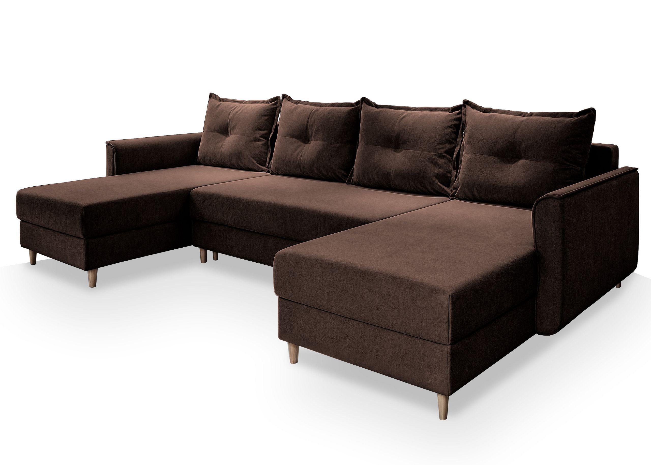 WOHNLANDSCHAFT VERNI Braun Plüsch-Stoff mit Schlaffunktion - Braun, Holz/Textil (285/91/143cm) - MASSENO