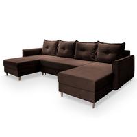 WOHNLANDSCHAFT VERNI Braun Plüsch-Stoff mit Schlaffunktion - Braun, Holz/Textil (285/91/143cm) - MASSENO