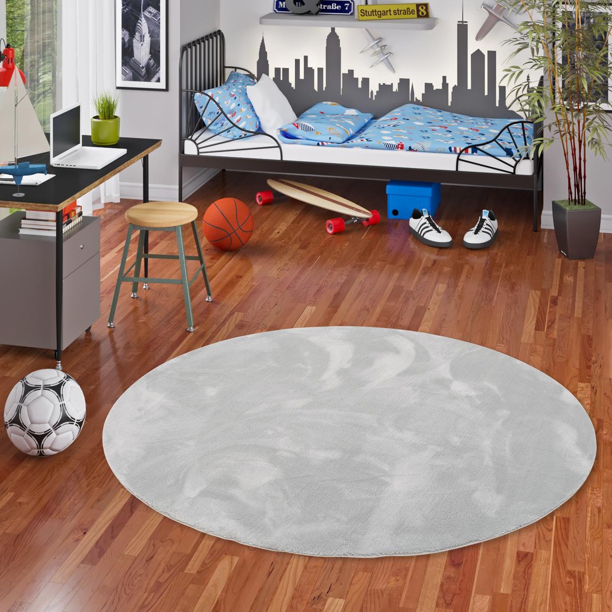 KINDER SUPER SOFT FELLTEPPICH PEARL KIDS RUND - Grau, Textil (120/120cm) - Pergamon