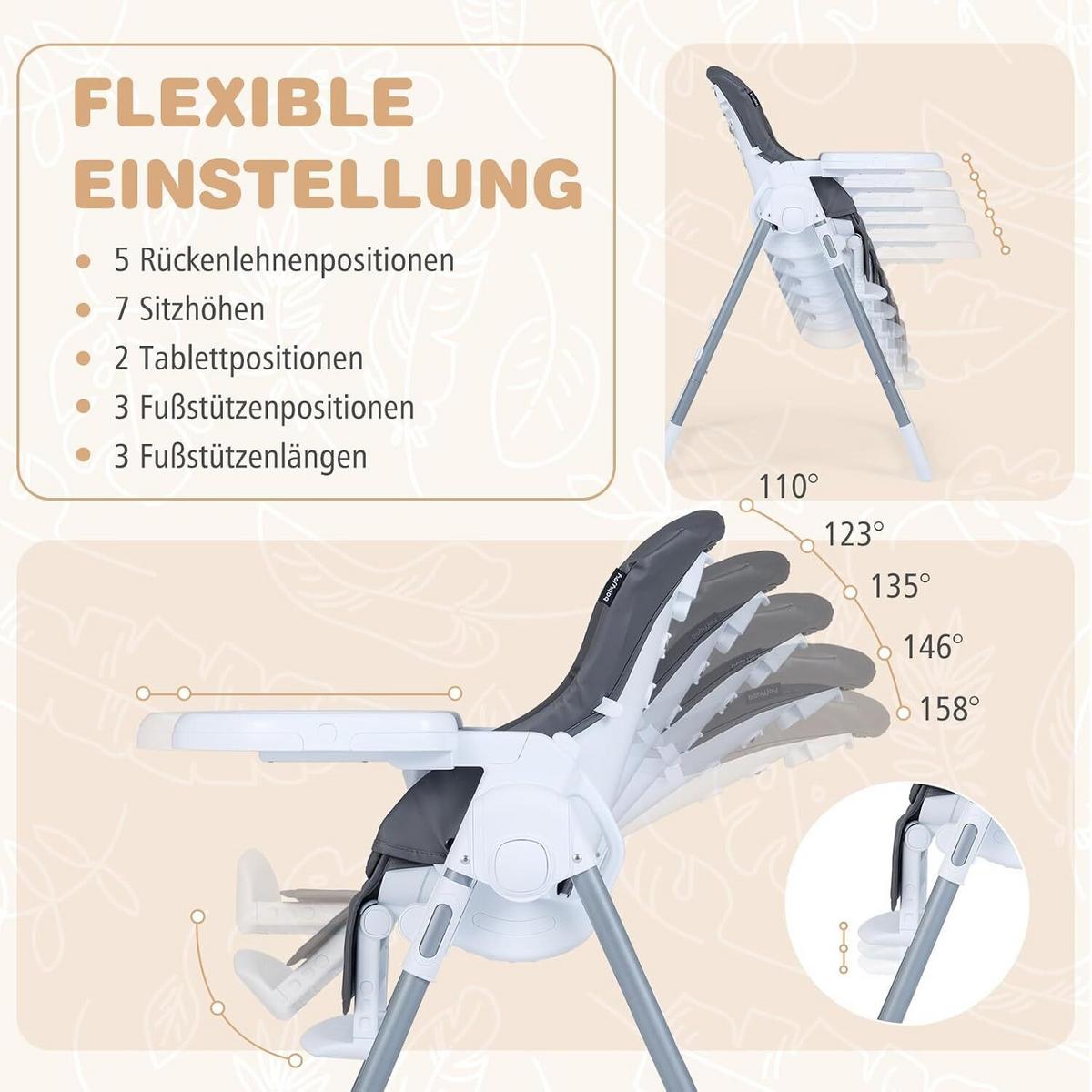 BABYSTUHL mit Spielbügel & Rollen dunkelgrau - Dunkelgrau, Metall (72/90.5/54cm) - COSTWAY