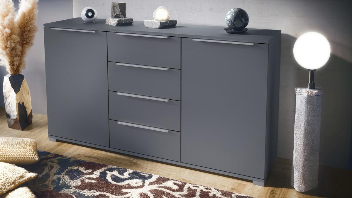 SIDEBOARD Linio Anthrazit matt - Dunkelgrau, Holzwerkstoff (138.5/75.5/35cm) - Vladon