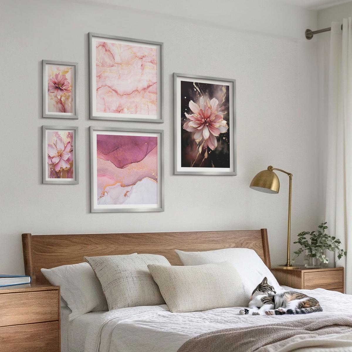 BILDER SET 5er Set - 50x50 cm & 20x30 cm & 40x60 cm Silberner Rahmen - Waldlandschaften der Wildnis - Silberfarben, Kunststoff (40/60cm) - TULUP