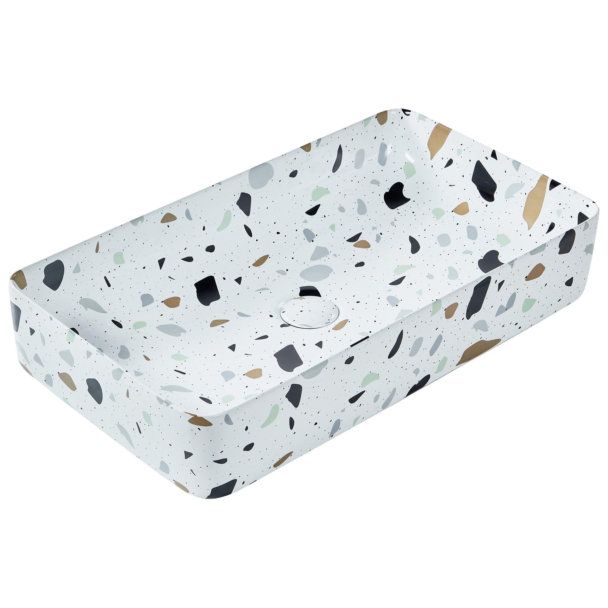 AUFSATZWASCHBECKEN Terrazzo Weiß 51/34 cm Keramik Nules - Weiß, Keramik (51/11/34cm) - Beliani