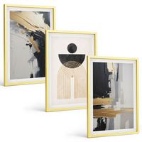 BILDER SET 3er Set - 40x60 cm Goldrahmen - Abstrakte Geometrie Eleganz - Goldfarben, Kunststoff (40/60cm) - TULUP
