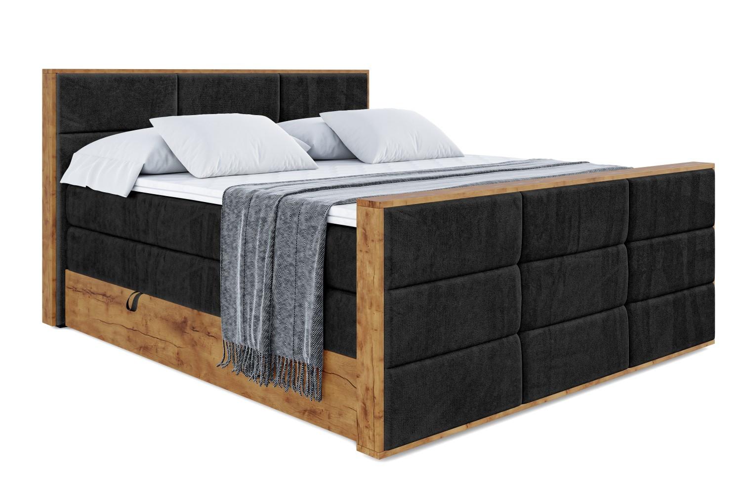 BOXSPRINGBETT mit Matratze H3|H4 und Lattenrost - LOLLI1-Z KING-200x200 - Schwarz Casablanca - Schwarz, Holzwerkstoff (200/200cm) - ALTDECOR