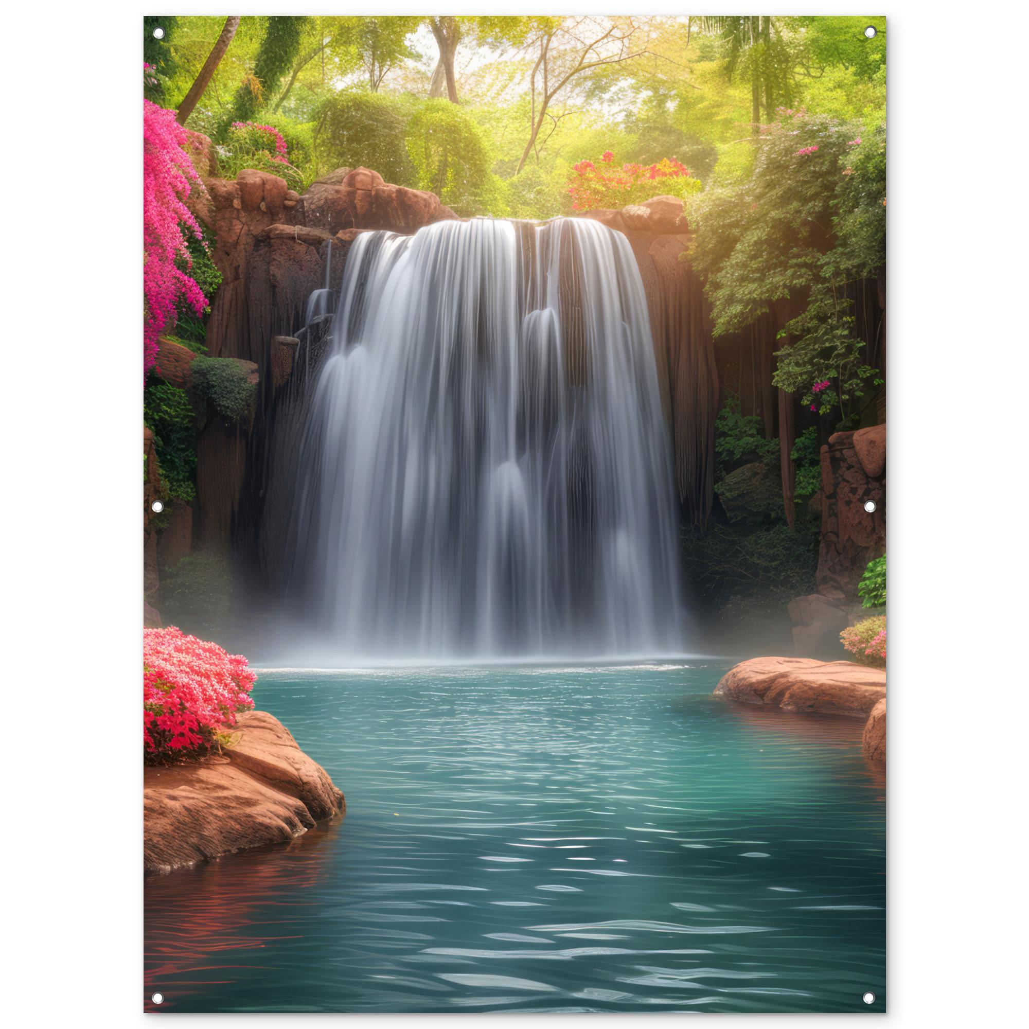 GARTENPOSTER Wasserfall - Natur - Pflanzen - Dschungel - Wasser Gartendekoration 120x160 cm - Grün, Kunststoff (120/160/0.2cm) - OnlyWow