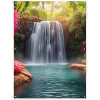 GARTENPOSTER Wasserfall - Natur - Pflanzen - Dschungel - Wasser Gartendekoration 120x160 cm - Grün, Kunststoff (120/160/0.2cm) - OnlyWow